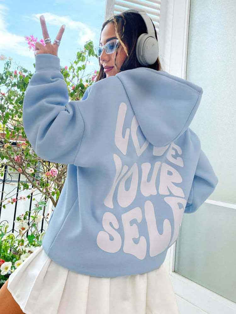 Women's White Graphic Print Hoodie