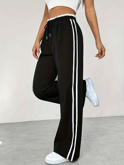 Women's Striped Elastic Waist Trousers