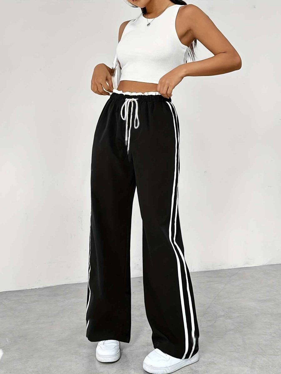 Women's Striped Elastic Waist Trousers