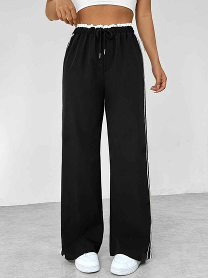 Women's Striped Elastic Waist Trousers