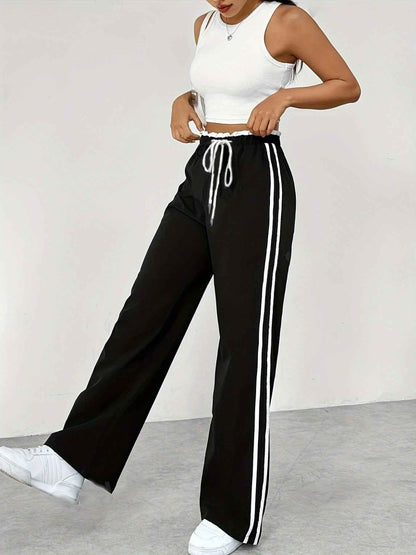 Women's Striped Elastic Waist Trousers
