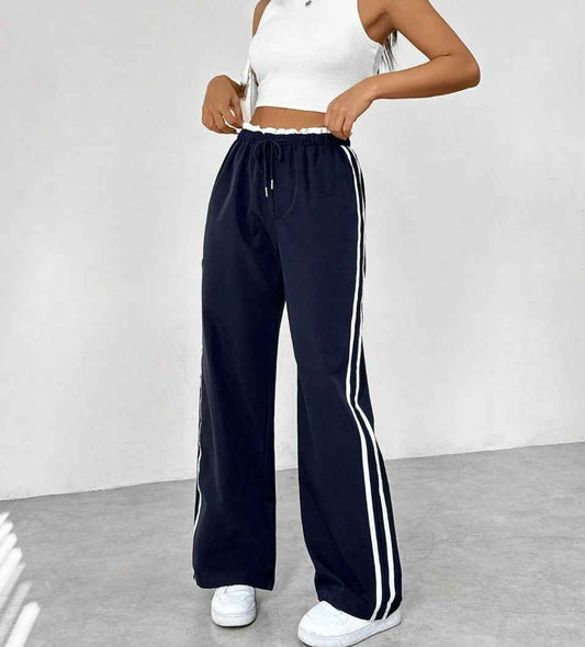 Women's Striped Elastic Waist Trousers