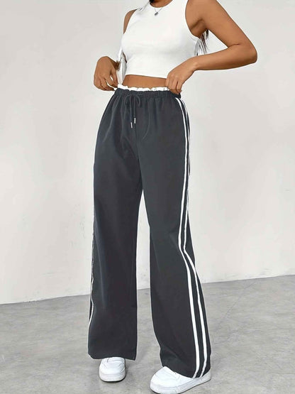 Women's Striped Elastic Waist Trousers