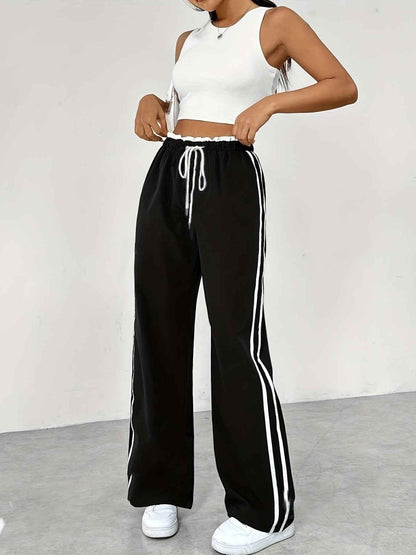 Women's Striped Elastic Waist Trousers