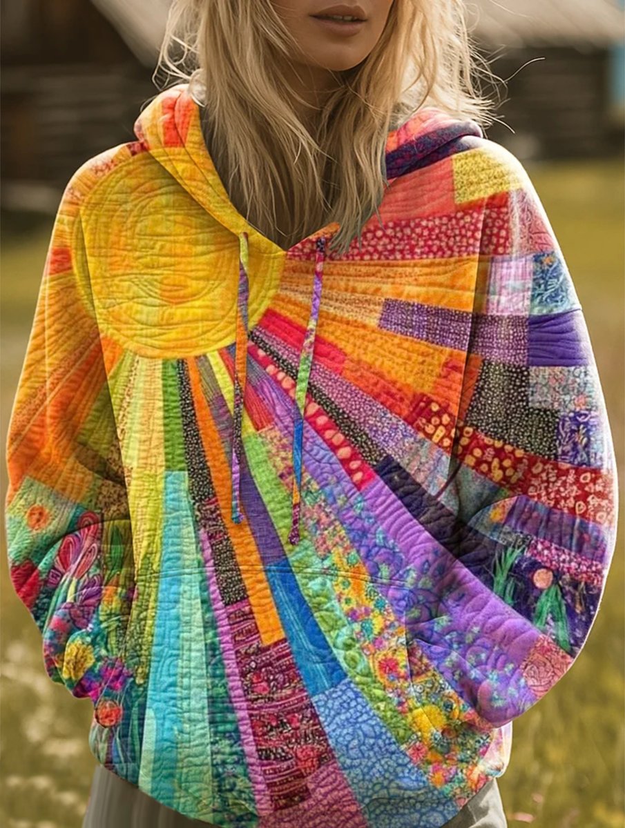 Women's Patchwork Quilted Pullover Hoodie