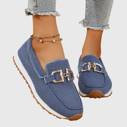 Women's Gold Buckle Textured Loafers