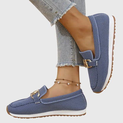 Women's Gold Buckle Textured Loafers