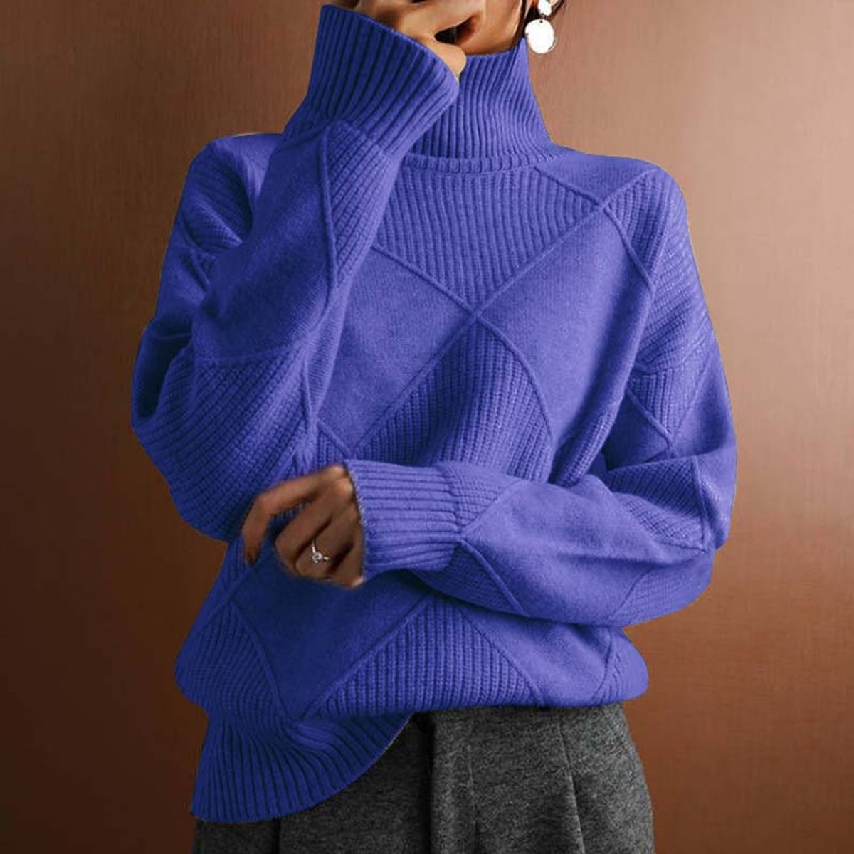 Women's Argyle Knit Turtleneck Jumper