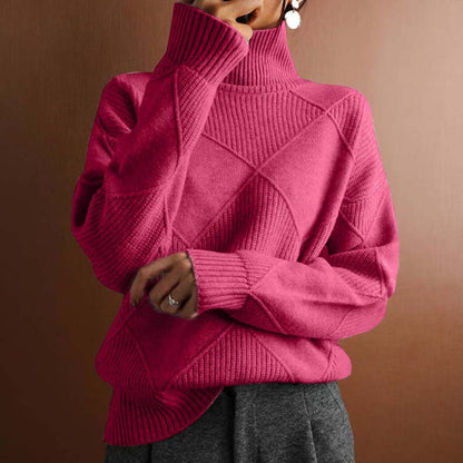 Women's Argyle Knit Turtleneck Jumper