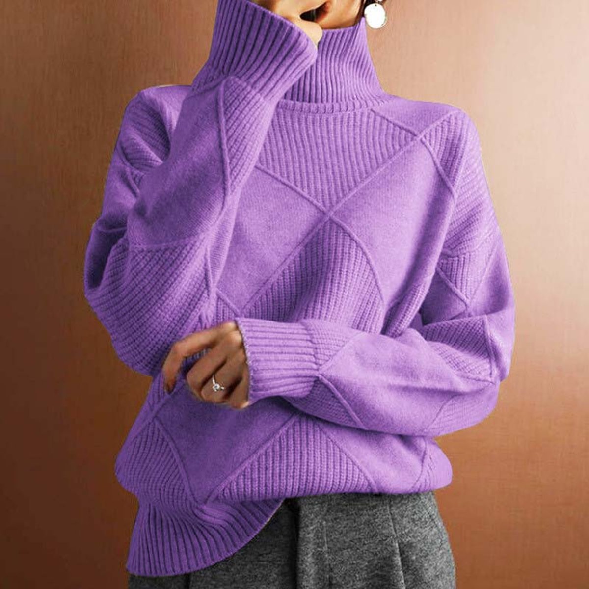 Women's Argyle Knit Turtleneck Jumper