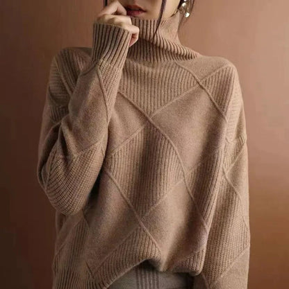 Women's Argyle Knit Turtleneck Jumper