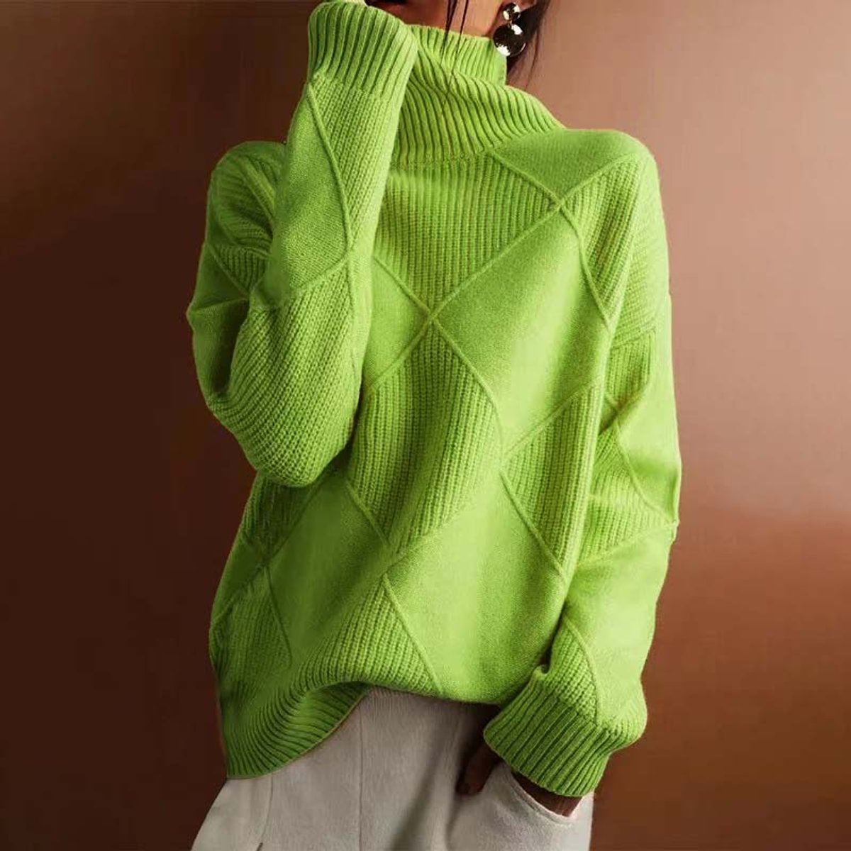 Women's Argyle Knit Turtleneck Jumper