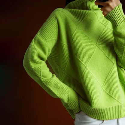 Women's Argyle Knit Turtleneck Jumper