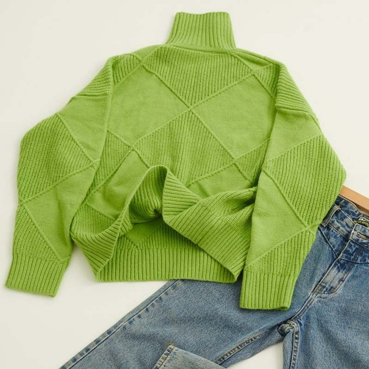 Women's Argyle Knit Turtleneck Jumper