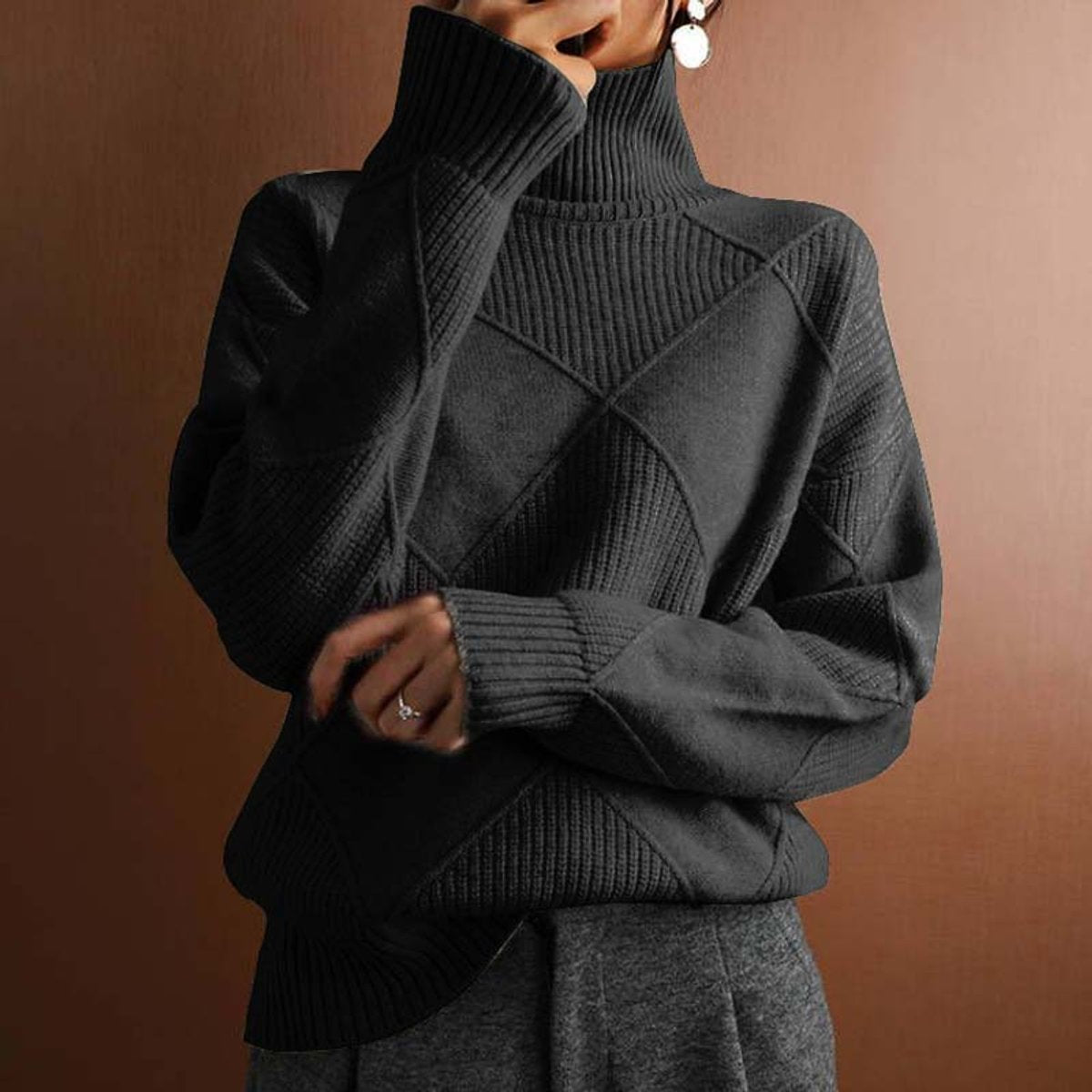 Women's Argyle Knit Turtleneck Jumper