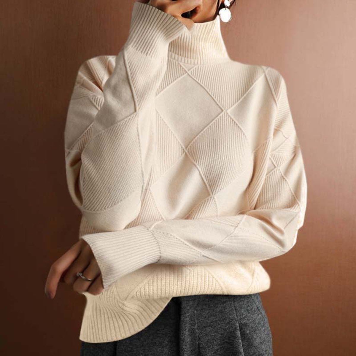 Women's Argyle Knit Turtleneck Jumper