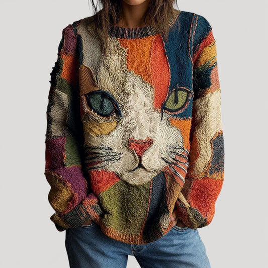 Women's Cat Print Relaxed Jumper