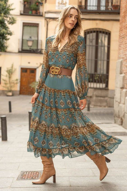 Women's Bohemian Medallion Midi Dress