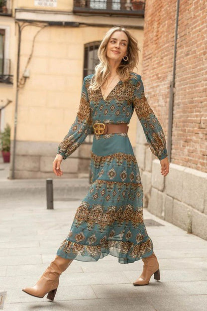 Women's Bohemian Medallion Midi Dress
