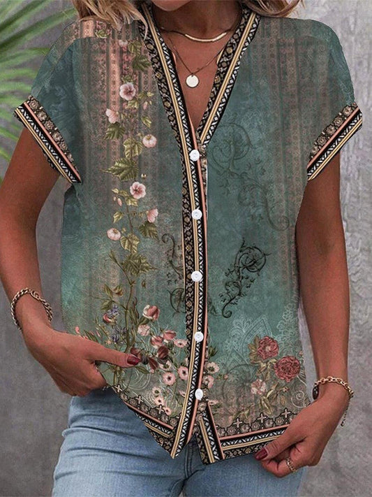Women's Floral Short Sleeve Blouse