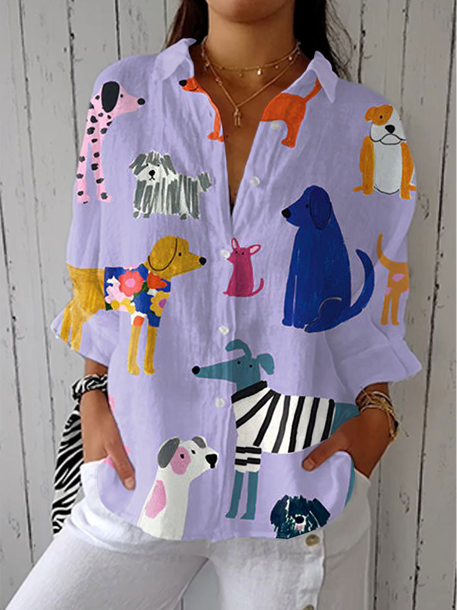 Women’s Dog Print Button Blouse