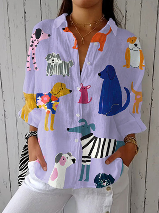 Women’s Dog Print Button Blouse