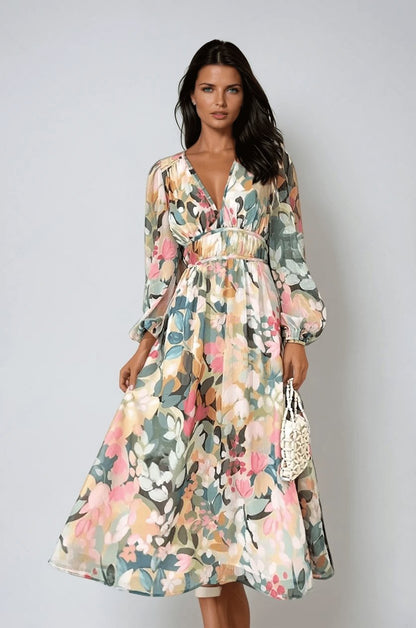 Women's Floral Chiffon Midi Dress