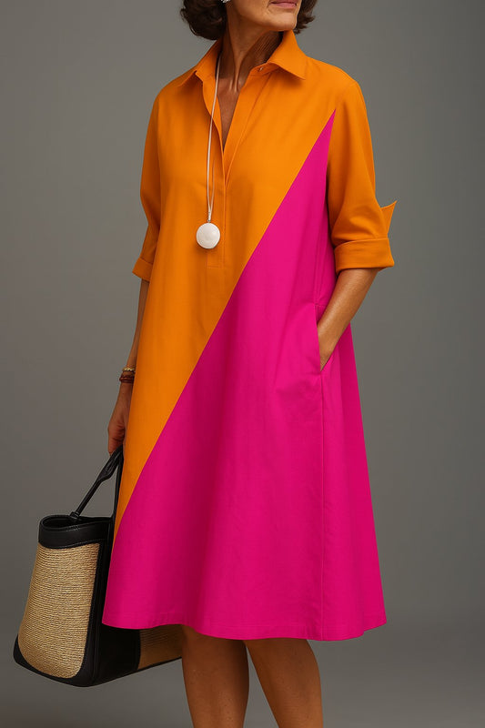 Women's Elegant Colorblock Midi Dress