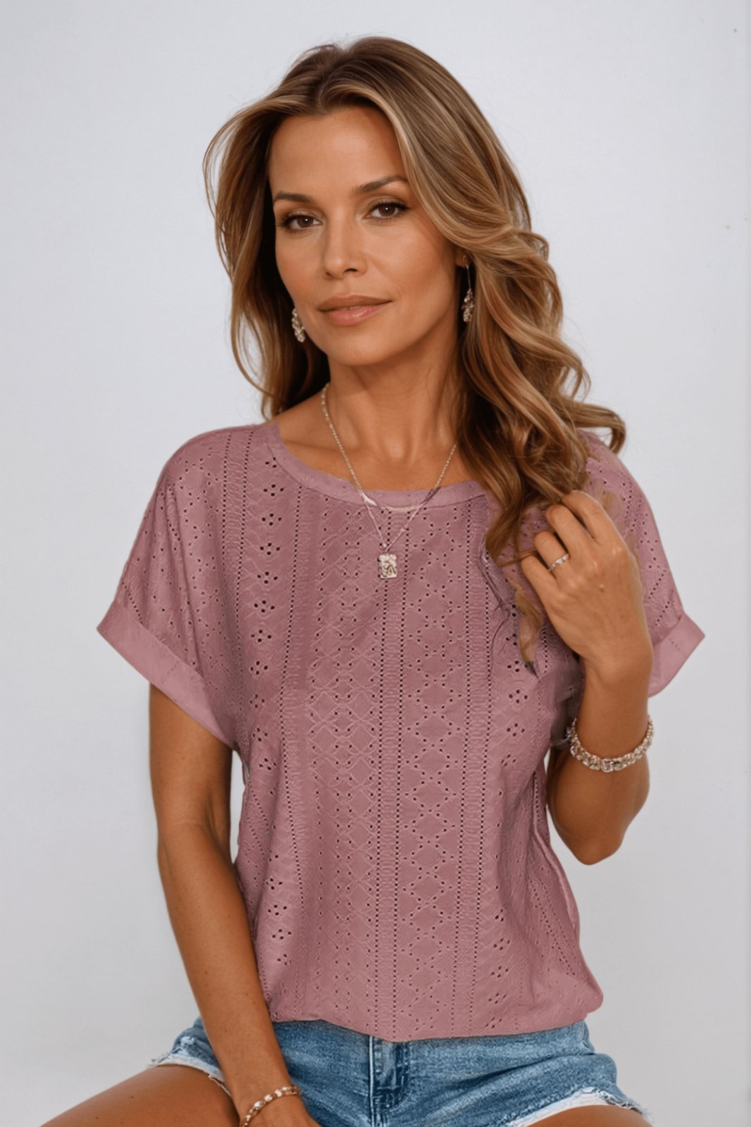 Women’s Eyelet Short Sleeve Top