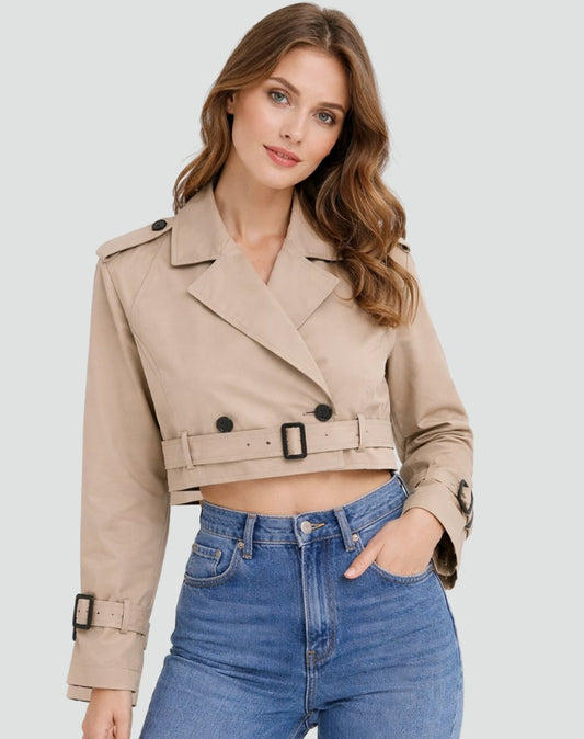 Women's Belted Cropped Trench Jacket