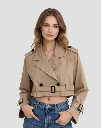 Women's Belted Cropped Trench Jacket