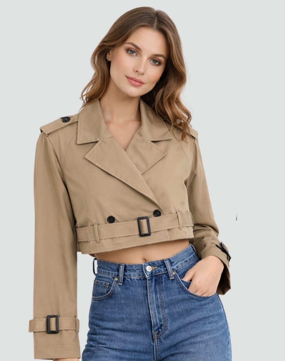 Women's Belted Cropped Trench Jacket