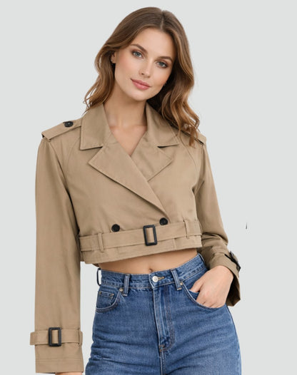 Women's Belted Cropped Trench Jacket
