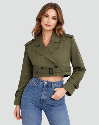 Women's Belted Cropped Trench Jacket