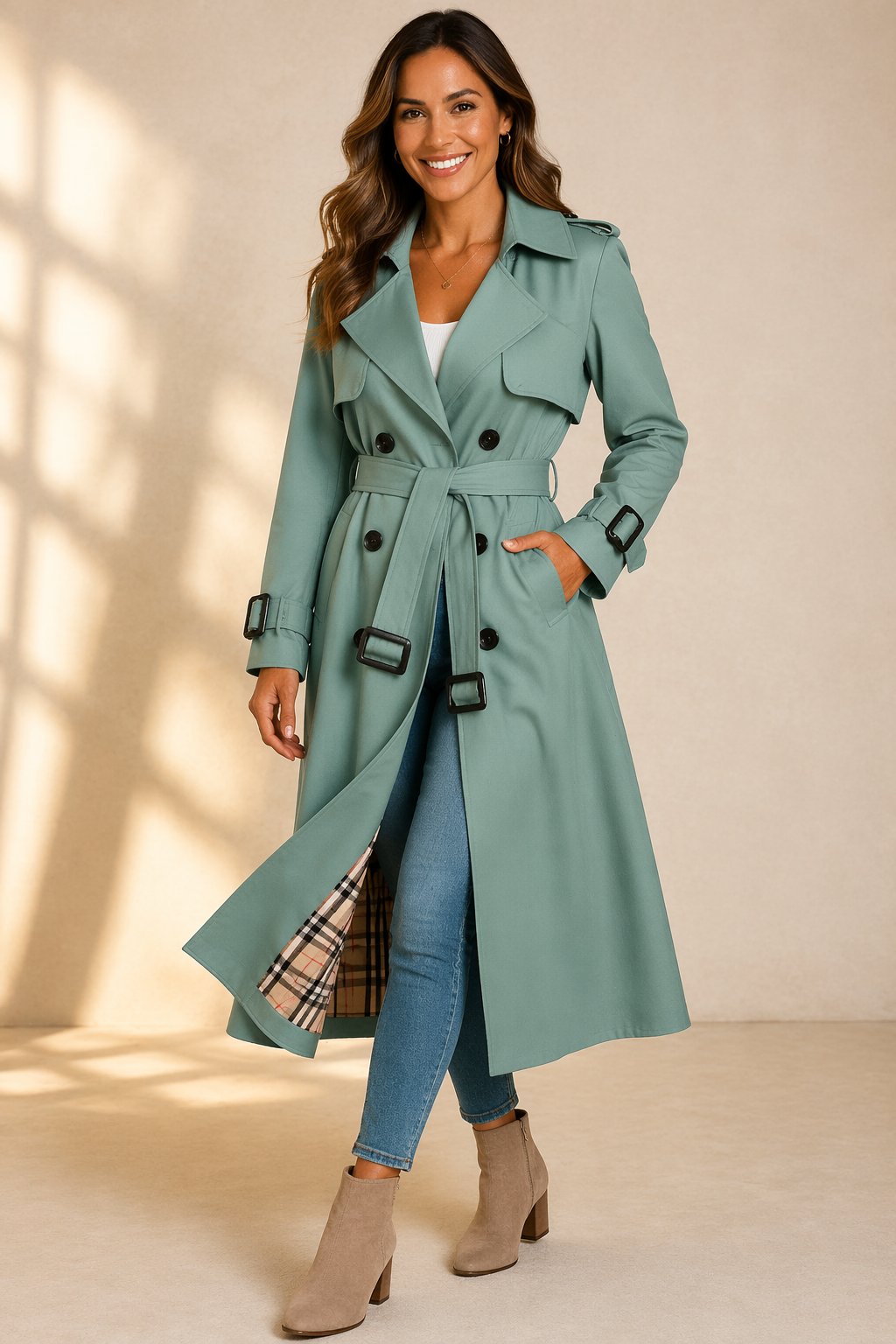 Women's Long Belted Trench Coat