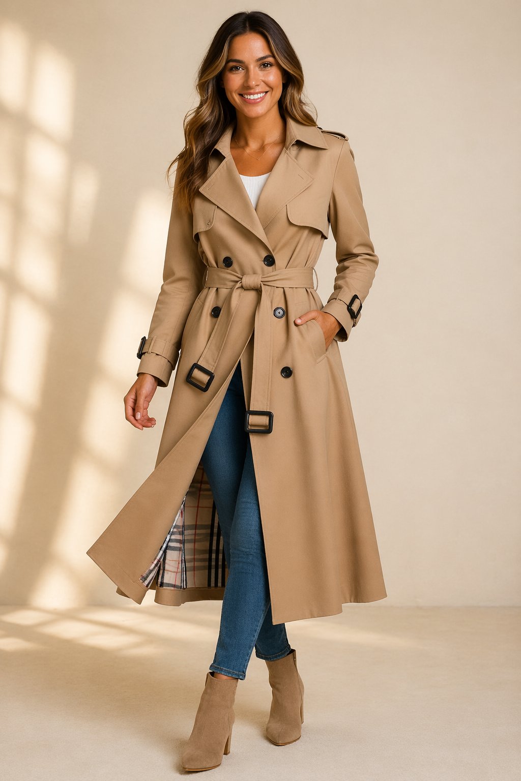 Women's Long Belted Trench Coat