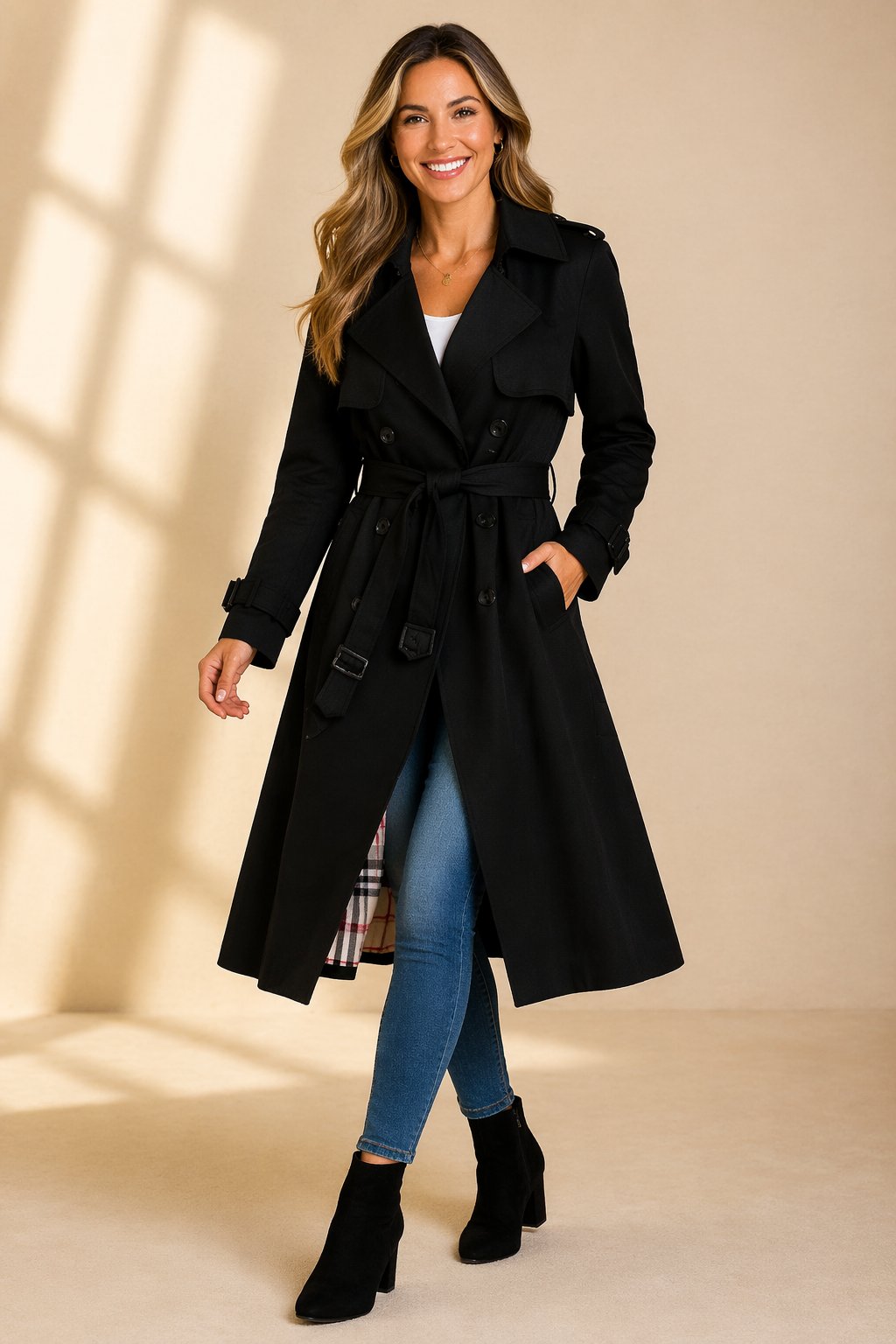 Women's Long Belted Trench Coat