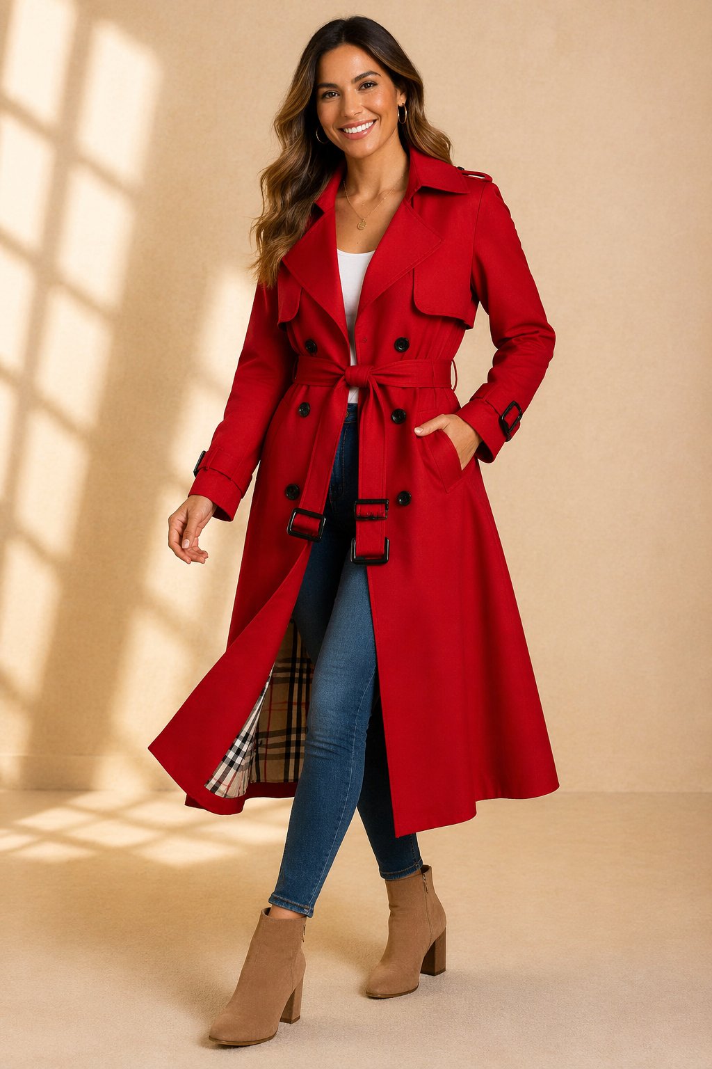 Women's Long Belted Trench Coat