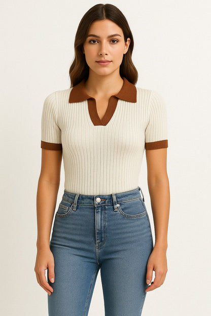 Women's Fitted Ribbed Polo Shirt