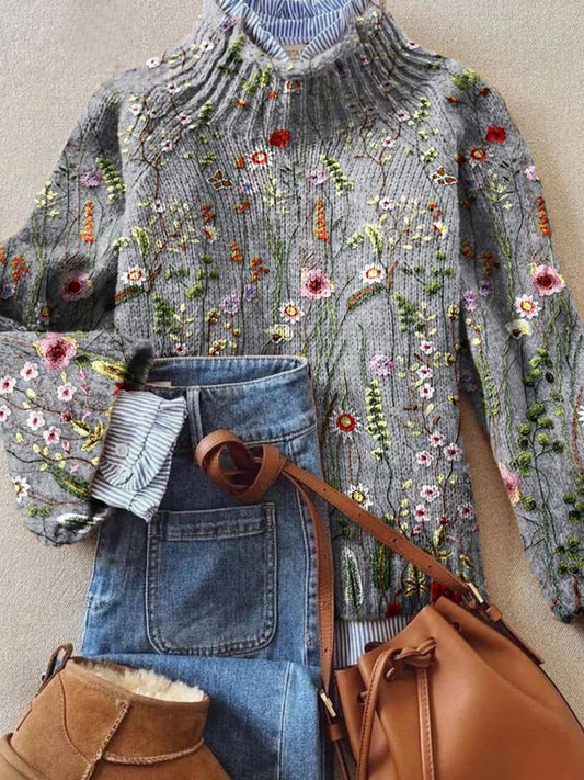 Women's Floral Embroidered Knit Jumper
