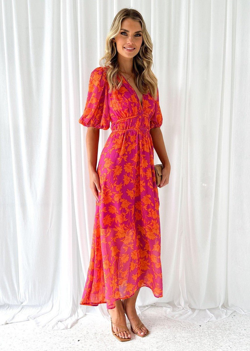 Women's Linen V-Neck Floral Dress