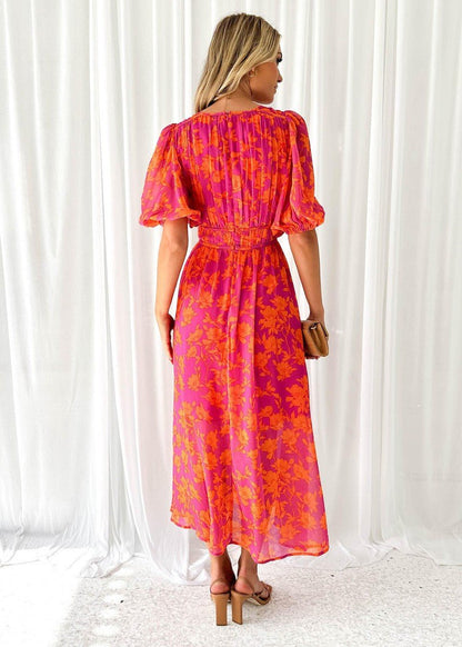 Women's Linen V-Neck Floral Dress