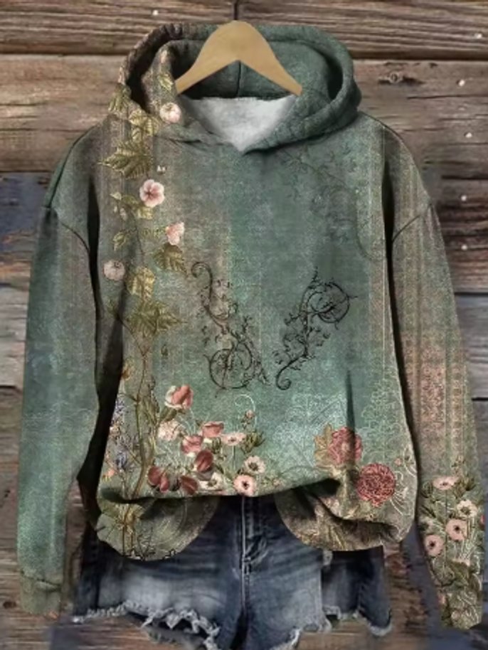 Women's Floral Print Hooded Jumper