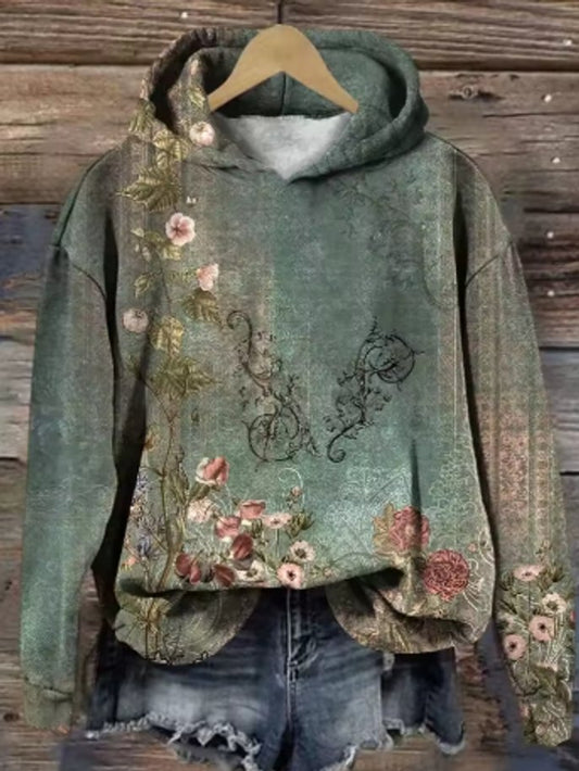 Women's Floral Print Hooded Jumper