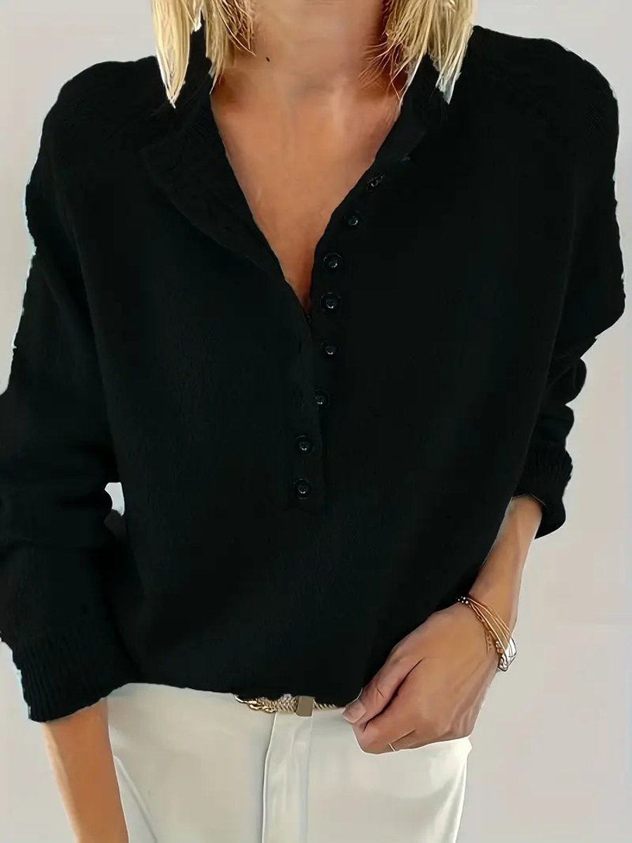 Women's Half-Button V-Neck Jumper