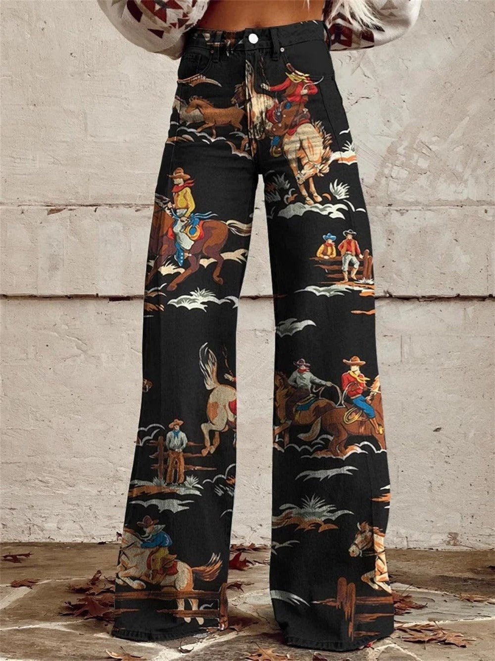 Women’s Western Print Wide Leg Jeans