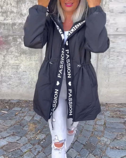Women's Hooded Drawstring Midi Coat