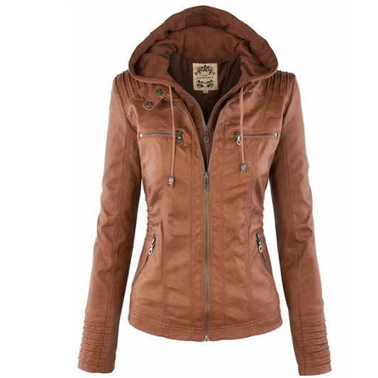 Women's Hooded Faux Leather Jacket