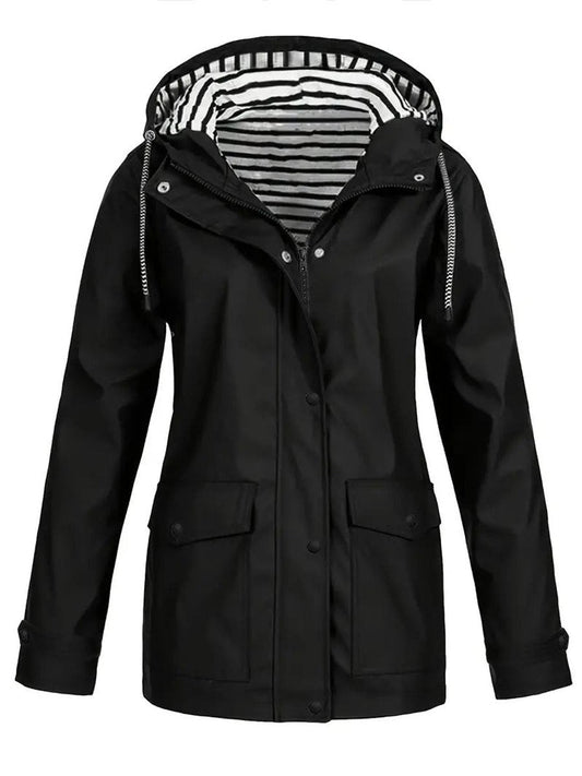 Women's Waterproof Hooded Striped Raincoat