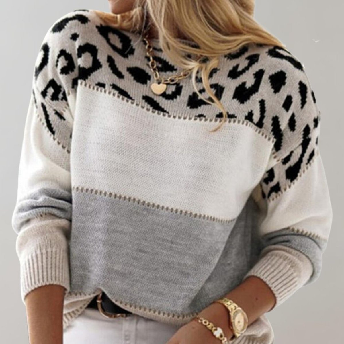 Women's Leopard Colour-Block Sweater